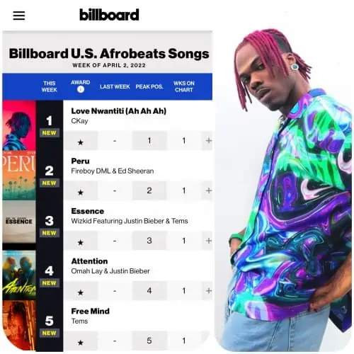 Ckay Tops The First-Ever Billboard U.S. Afrobeats Song Chart 6